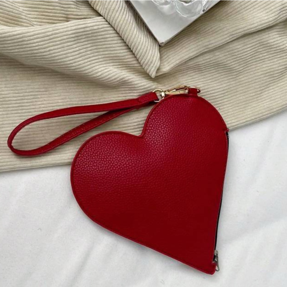 Heart Wristlet bag red purse clutch leather wallet mini gift love phone prom NEW